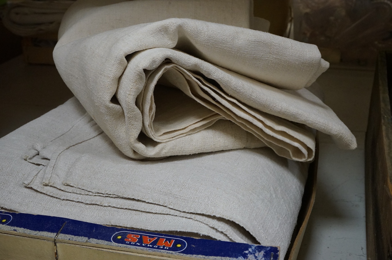 Six plain coarse linen French provincial sheets